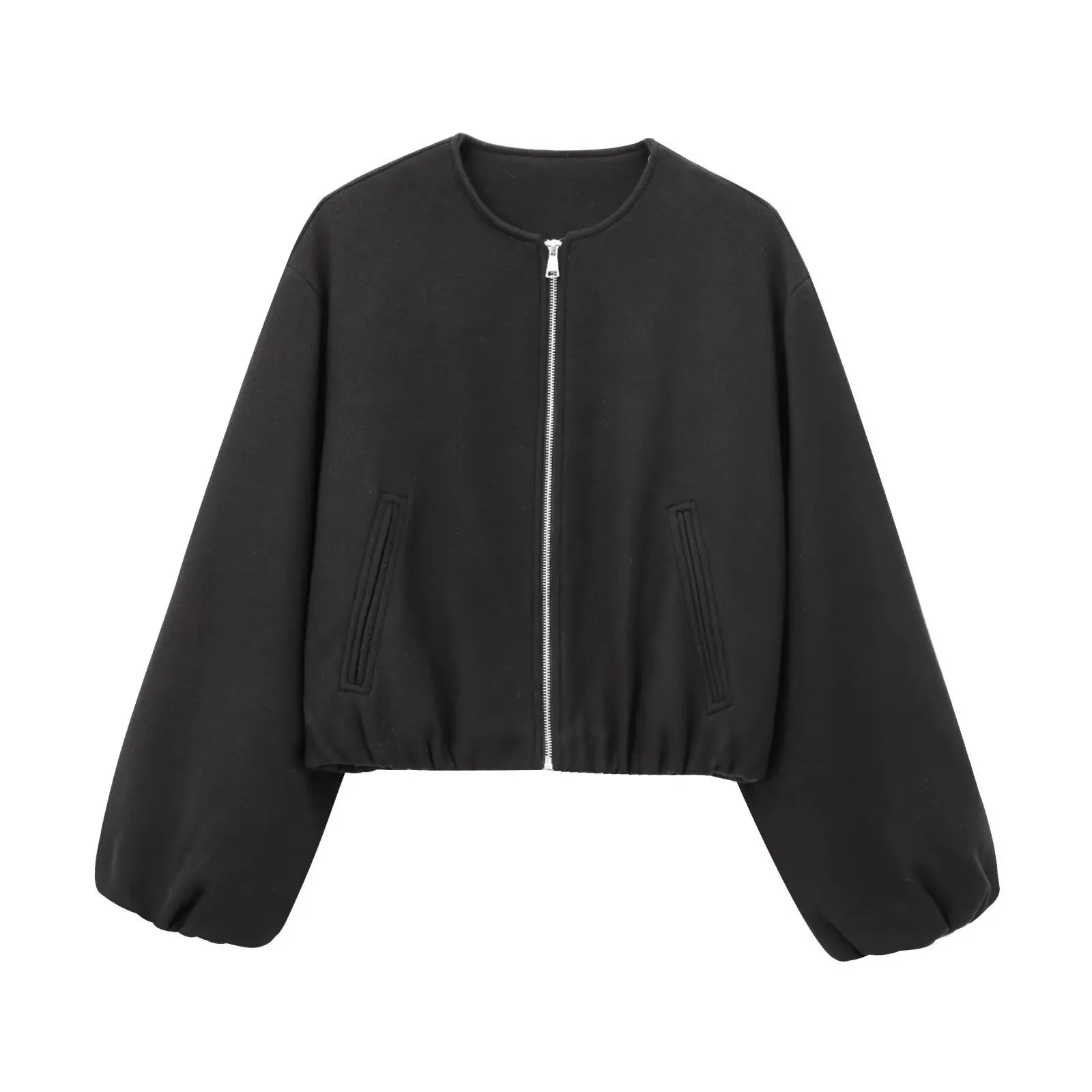 Women’s Retro Round-Neck Bomber Jacket