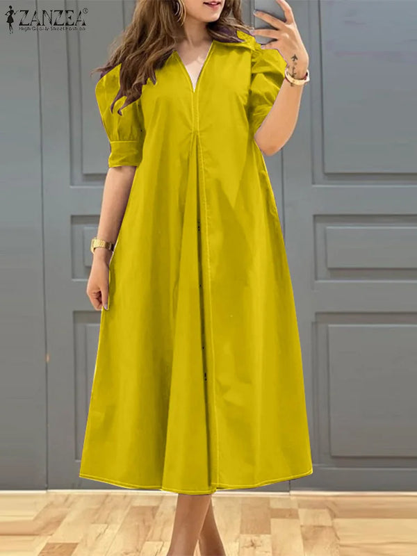 ZANZEA Fashion V-neck Pleated Dresses