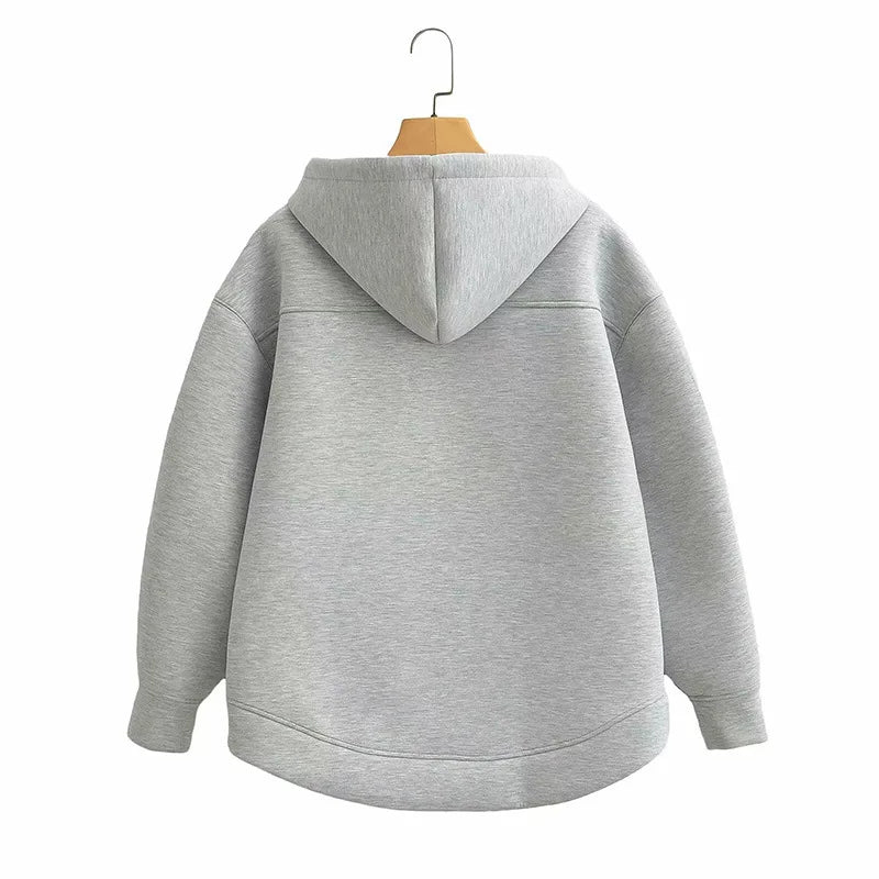 Women’s Gray Hooded Casual Jacket