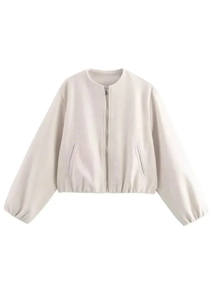 Women’s Retro Round-Neck Bomber Jacket