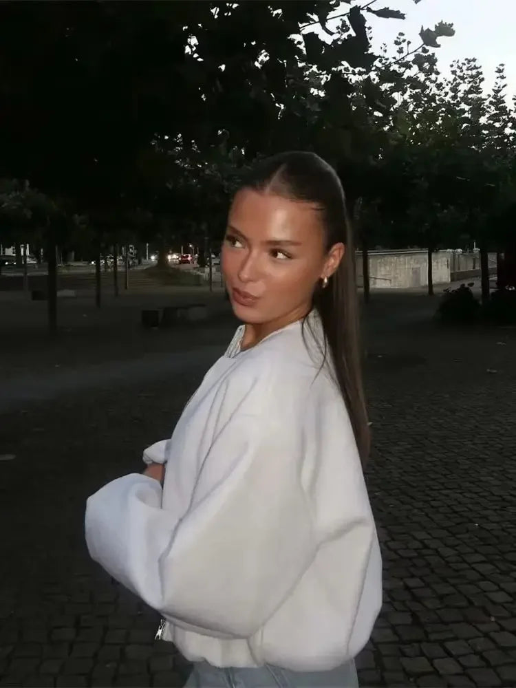 Women’s Retro Round-Neck Bomber Jacket