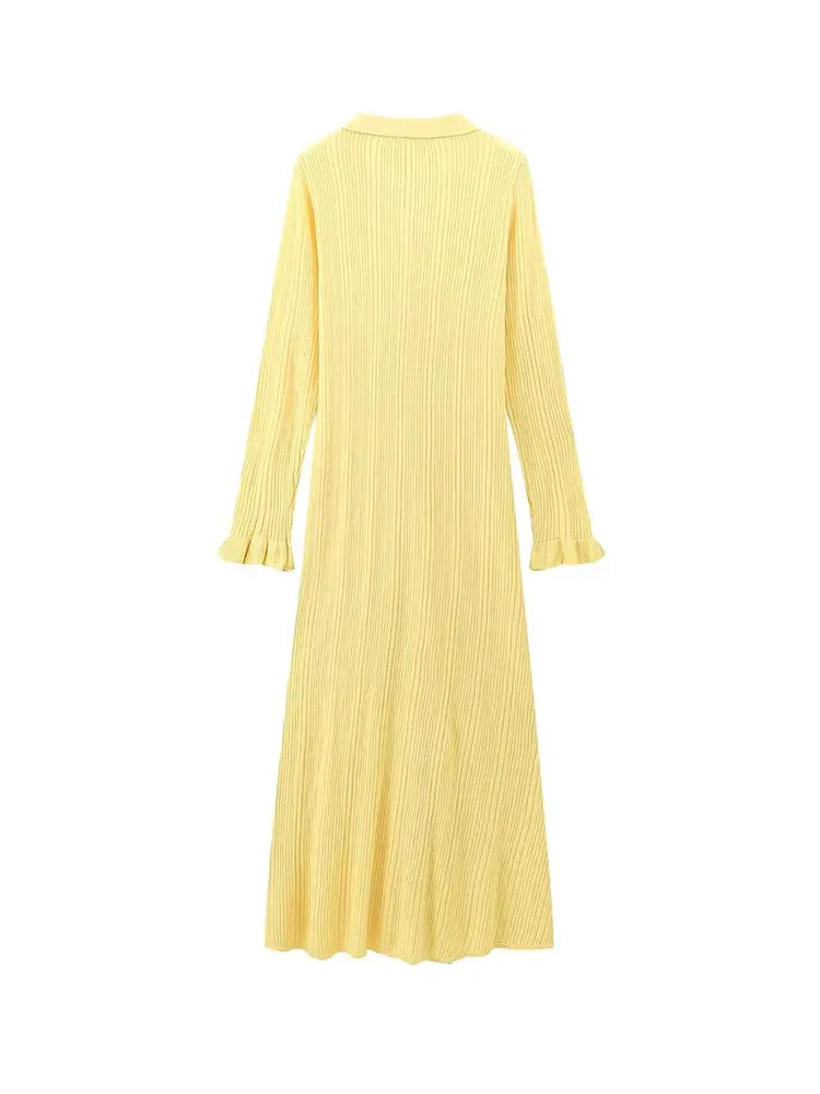 TRAF Autumn Elegant Single Breast Knitted Long Dress