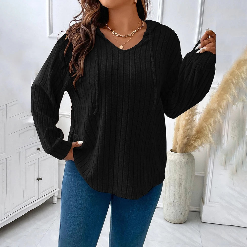 Long Sleeve Hooded Plus Size T -shirt