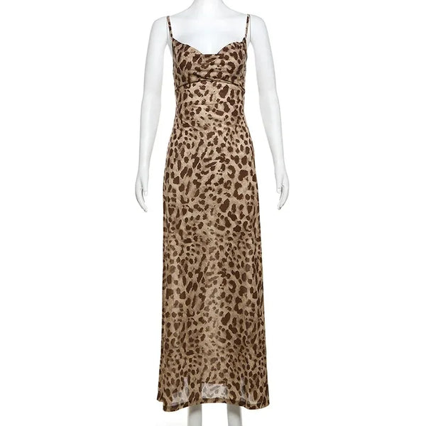 Spring & Summer Sexy Leopard Print V-Neck Backless Long Strap Dress