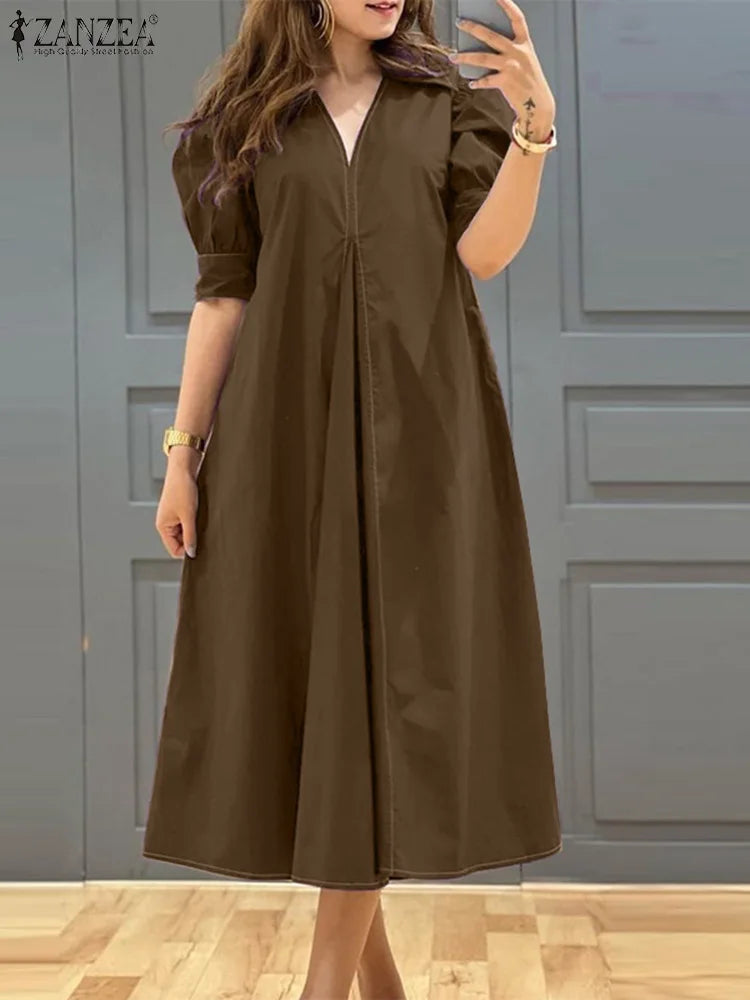 ZANZEA Fashion V-neck Pleated Dresses