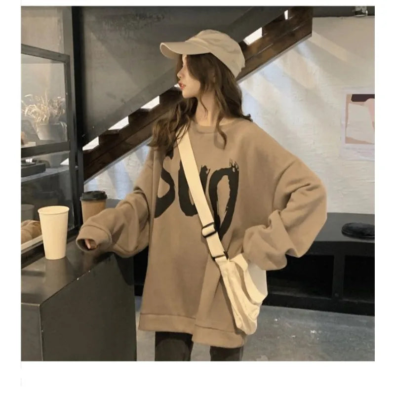 Women's Hoodie Korean Style Loose Fitting Mid Length Slimming Top