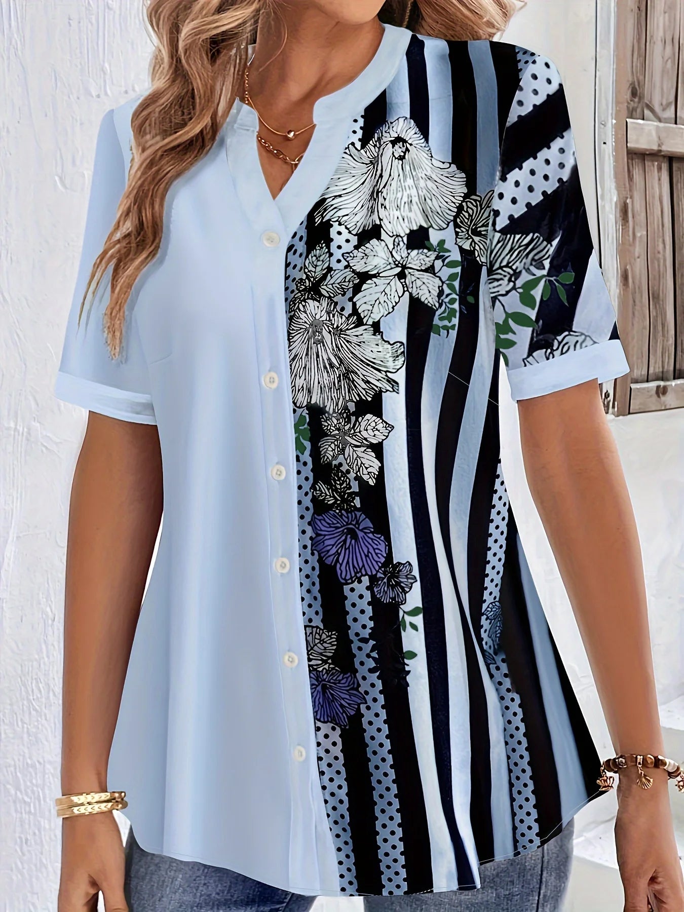 Plus Size Striped Print Blouse