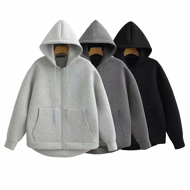 Women’s Gray Hooded Casual Jacket