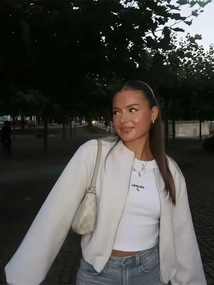 Women’s Retro Round-Neck Bomber Jacket