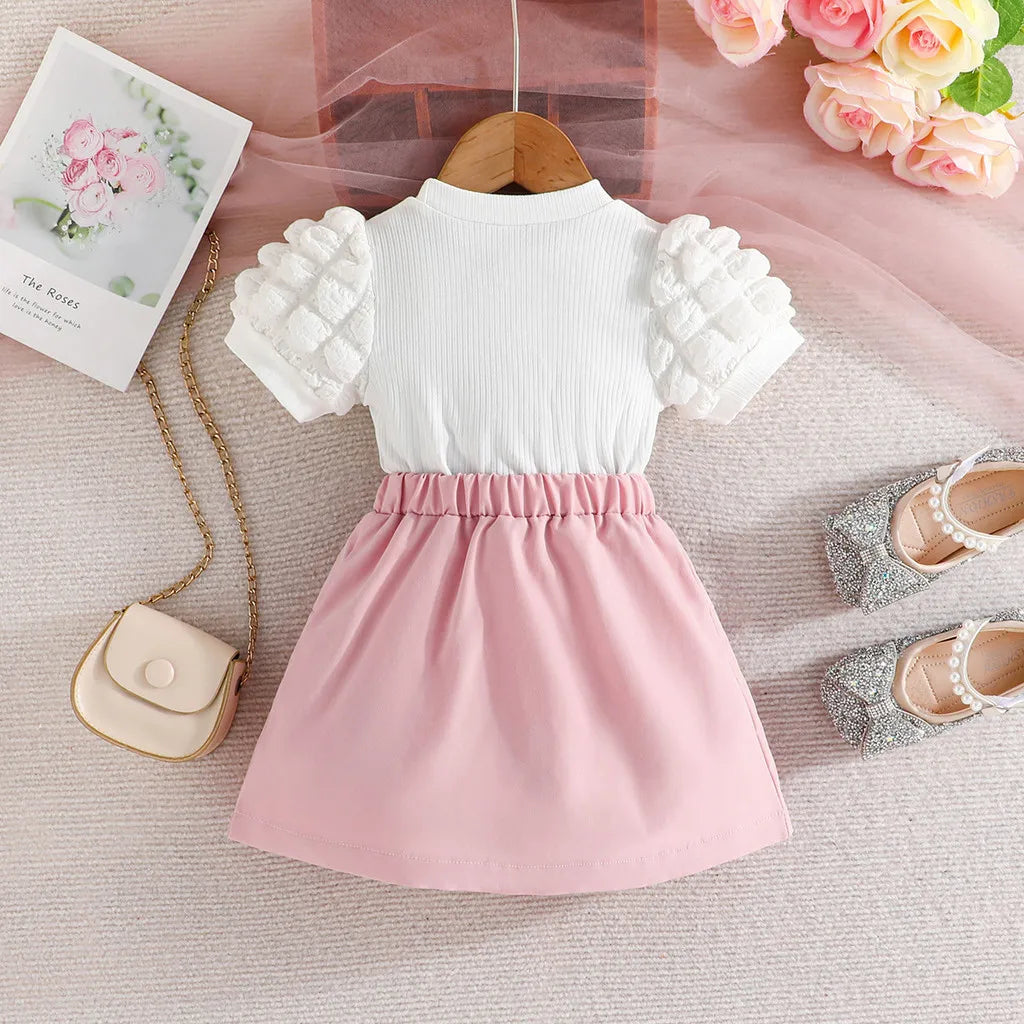 Puff Sleeve Blouse and Elastic Skirt Summer Outfit Set