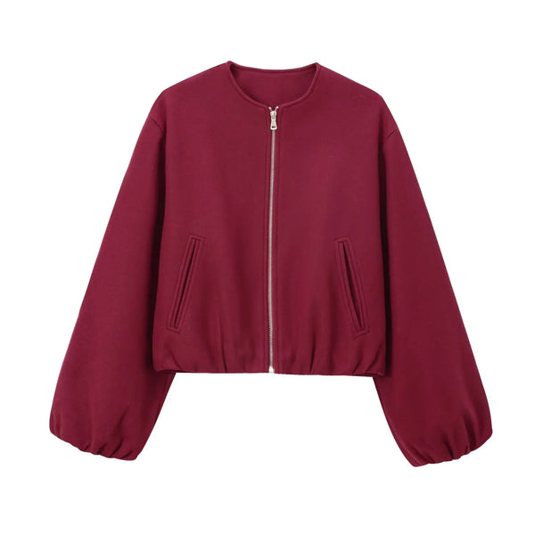 Women’s Retro Round-Neck Bomber Jacket