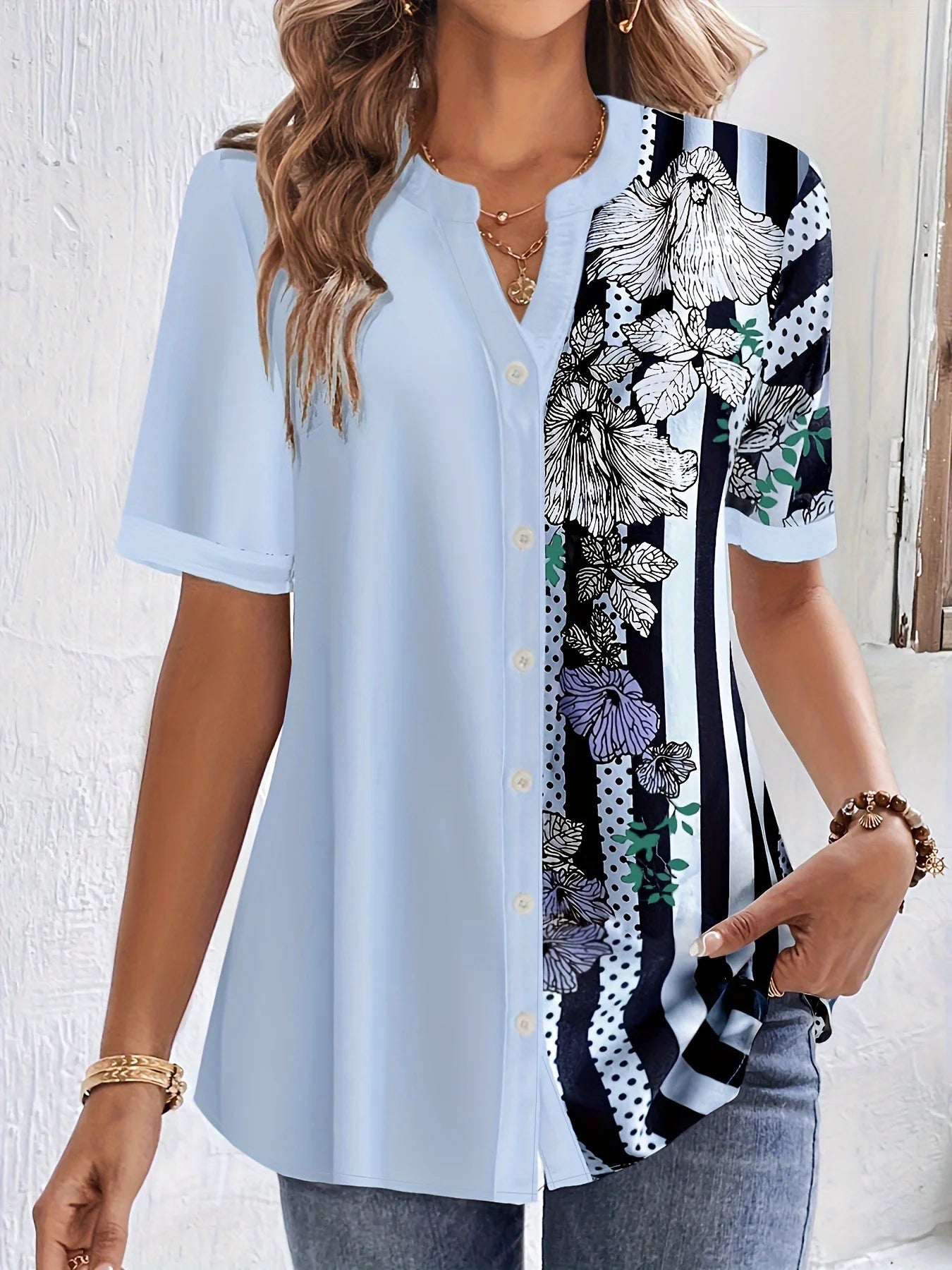 Plus Size Striped Print Blouse