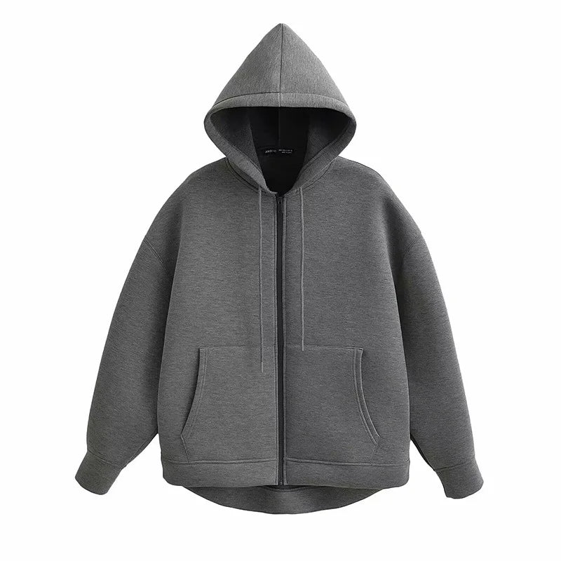 Women’s Gray Hooded Casual Jacket
