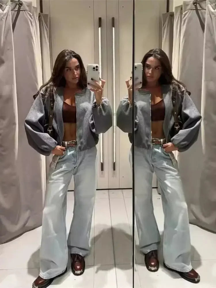 Women’s Retro Round-Neck Bomber Jacket