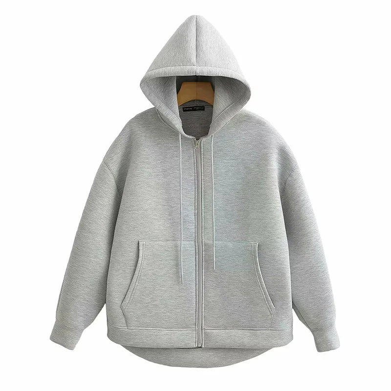 Women’s Gray Hooded Casual Jacket
