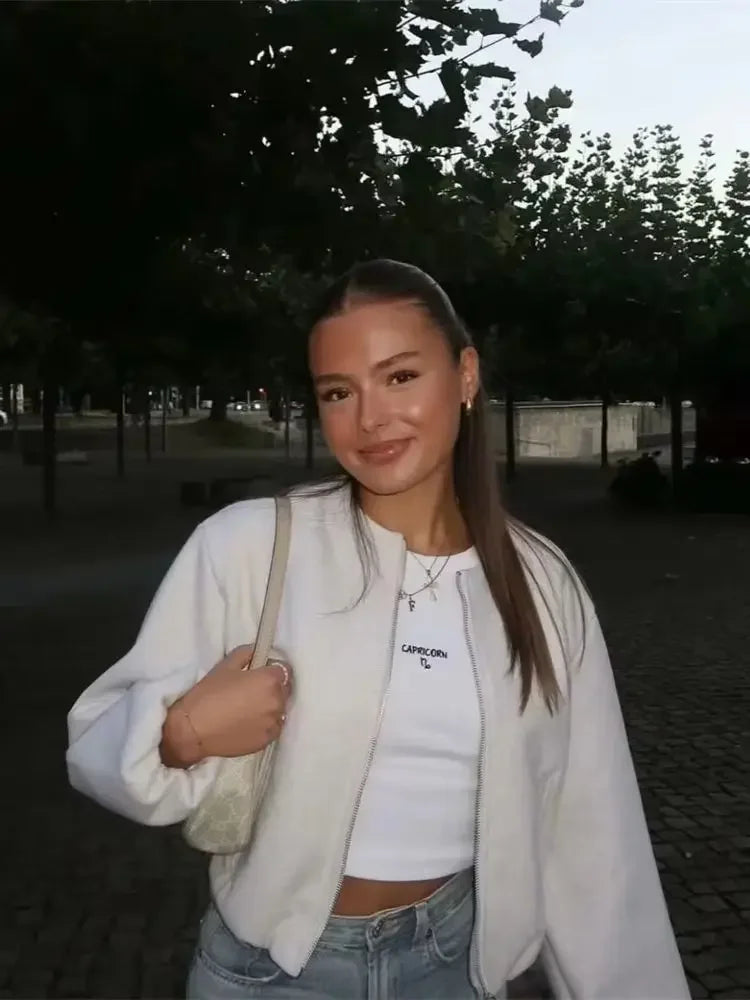 Women’s Retro Round-Neck Bomber Jacket